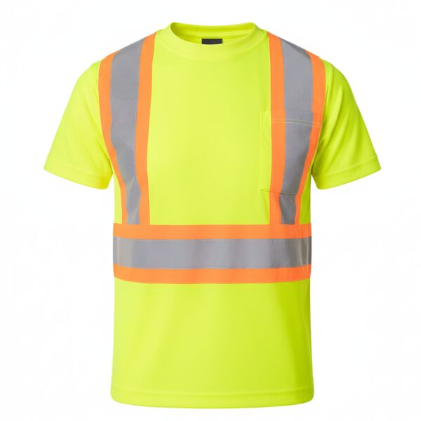 Women's Hi Vis Crew Neck Short Sleeve Safety Tee Shirt with Chest Pocket Thumbnail